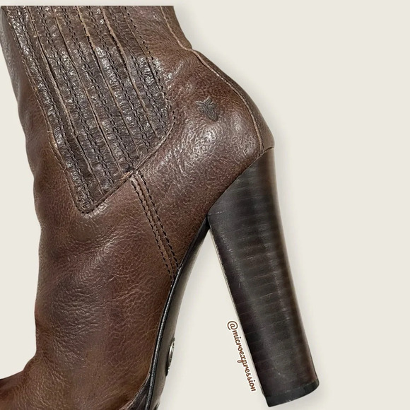 $379 Frye Donna Chelsea Dark Brown Leather Stretchy Gore Sexy Ankle Bootie Heels - Picture 9 of 13